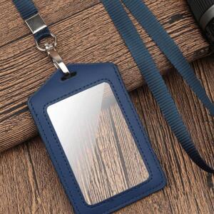 [2개구성] 가죽 양면 케이스+줄 형 출입증 홀더 목걸이 신분증 사원증 학생증 명함 교통 카드 EWE43CBA