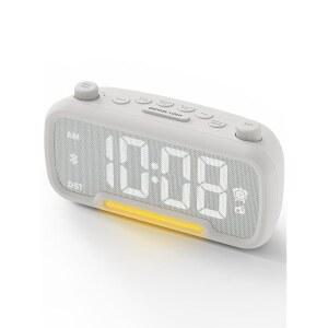 ROCAM 시계 라디오, 침실 모던 디자인용 FM 라디오 알람 시계, 오토 스캔 20 프리셋 자동 꺼짐 절전 타이머, 블루투스 스피커, 야간 조명, USB 포트, 밝기 디머