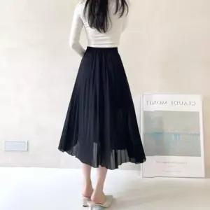 미디 여자 스커트 1P 간절기 봄치마 여성 봄여름치마 쉬폰 밴딩 롱