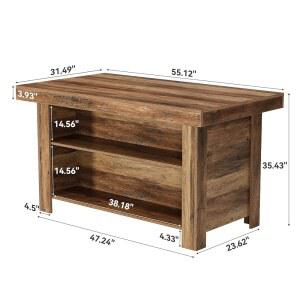 리틀 트리 농가 55인치 테이블 모던 수납 수납공간 브라운 러스틱 있는 주방 작업대 다리 방이 고정식 대형 선반이 아일랜드 나무 커피 3단