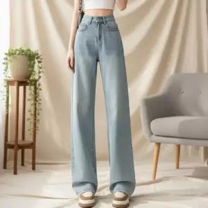 여성 여름 시원한 연청 하이웨스트 와이드팬츠