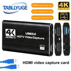 TYUGE 4K USB 3.0 HDTV 비디오 캡처 카드 HDMI 호환 레코더 그래버 PC PS4 OBS 게임 녹화 오디오 마이크용