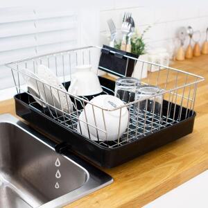 대건통상모던스타 자동 1단 블랙 플라스틱 원룸 작은 그릇정리대 주방수납