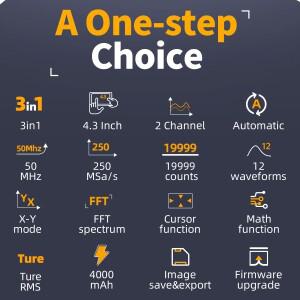 호환 FNIRSI 2C53P 터치 스크린 디지털 오실로스코프 + 멀티미터 신호 발생기 3IN1 듀얼 채널 50MHZ 자동 O