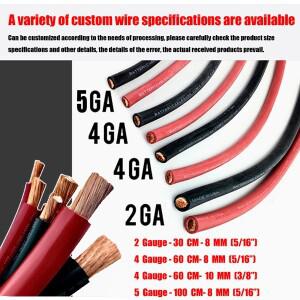 5AWG 2 4 게이지 배터리 인버터 포지티브 네거티브 케이블 세트 33mm2 100cm M8 M10 tesla 호환 Toyota Hon