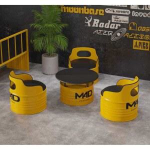 빈티지 테이블 세트 드럼통 3개 옐로우 의자 철제 레트로 인테리어 깡통 테이블+의자