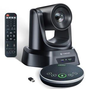 TONGVEO HDMI 20배 광학 줌 PTZ 회의실 카메라 시스템, 마이크 및 블루투스 스피커폰이 있는 1080P 60fps USB3.0 컴퓨터 카메라, 교회 회의를 위한 간편한 설정