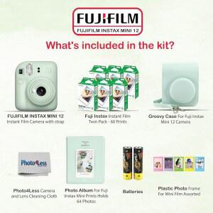 후지필름 인스탁스 60매 민트 필름 12 인스턴트 사진 밸류 카메라 보호 케이스 포함 스트랩 액세서리 미니 앨범 그린 번들과
