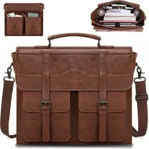 레인모어 남성 메신저백 17인치 빈티지 가죽 노트북 서류 가방 마그네틱 클로저 대형 사첼 컴퓨터 숄더백