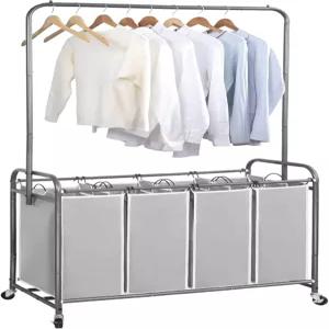 보관 가능한 세탁 분류기 휴대용 탈부착 무거운 롤링 잠금 바퀴와 가방이 있는 바구니 카트 정리함 181L 4