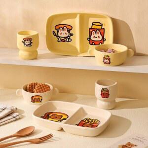 귀여운 1인 식판 세라믹 나눔접시 양귀볼 식기세트 3종 머그컵