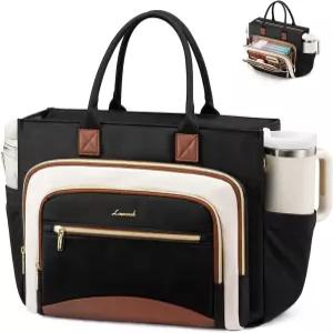 LOVEVOOK 여성용 작업용 토트백 큰 컵 홀더가 있는 노트북 어코디언 파일 정리 포켓이 교사용 간호사 가방