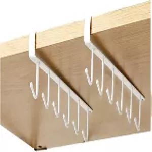 구크푸 언더 캐비닛 커피 머그 홀더 - 6 후크 컵 보관 랙 드릴링 프리 주방 도구 걸이식 2 팩(흰색 2개)