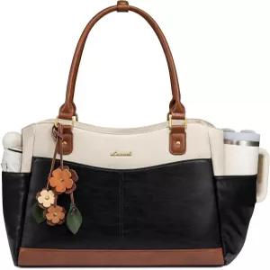 여성용 러브뷰 노트북 가방 가죽 빈티지 워크 토트백 컴퓨터 사무실 교사 큰 컵 홀더 포함