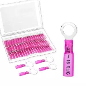 60 PCS 열수축 와이어 커넥터 22-16 AWG 링 단자 게이지 1/4인치 스터드(M6) 자동차용 해양 by Housun
