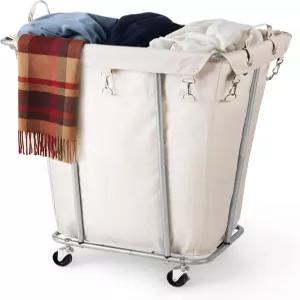 바퀴가 달린 PLKOW 세탁 바구니 120L 튼튼한 카트와 탈착식 방수 가방 가정용 잠금식 캐스터가 금속 프레임
