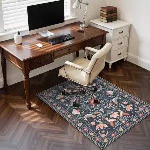 하드우드 바닥용 아니다로엘 36인치 x48인치 사무용 의자 매트 블랙 플로럴 컴퓨터 미끄럼 방지 빈티지