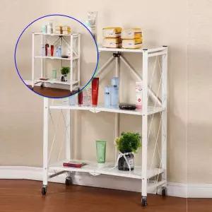 쌍문상회 이동식정리대 다용도 주방 거실 접이식 철제 폴딩선반 화이트 3단