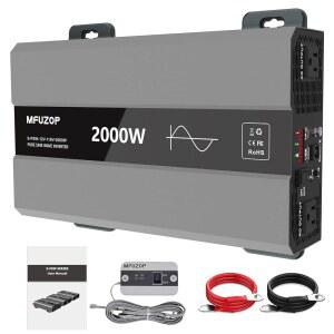 MFUZOP 2000W 순수 사인파 인버터 12V DC ~ 110V / 120V AC, 서지 4000W, 자동차, RV, 트럭, 가정용, 태양광 및 오프 그리드용 파워 인버터, AC 콘센트 2개, USB 타입-C, LCD 디스플레이 리모컨 포함