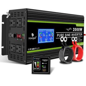 노보팔 2000와트 순수 사인파 파워 인버터 DC 12V ~ AC 110V 120V Rv 인버터, USB 포트 16피트 리모컨 1개, 트럭, 허리케인, 가정용 LCD 디스플레이 1개 포함