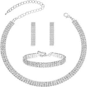 타티바나 크리스탈 웨딩 주얼리 세트 실버 목걸이 귀걸이 팔찌 신부 들러리 무도회 의상 액세서리용 결혼