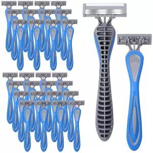 호텔 스파 여행용 레리톤 30개 남성 일회용 면도기 벌크 3개 칼날 민감성 면도 긴