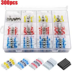 300개 방수 솔더 씰 와이어 커넥터 키트 자가 납땜 열수축 버트 절연 스플라이스 터미널