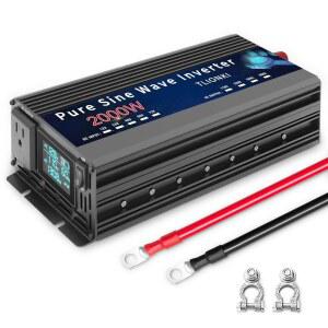 TLIONKI 2000와트 순수 사인파 인버터 자동차 파워 DC 12V ~ AC 110V 태양광 인버터, LCD 디스플레이, 하드와이어 포트, 서지 4000W, 가정, RV, 캠핑, 야외에 적합