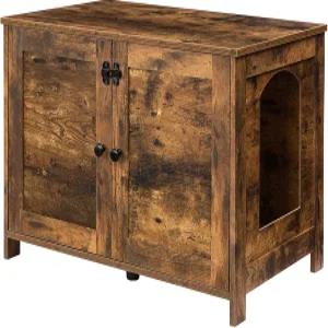 후브로 쓰레기통 인클로저 탈착식 칸막이가 있는 고양이 가구 대형 숨겨진 나무 집 끝 사이드 테이블