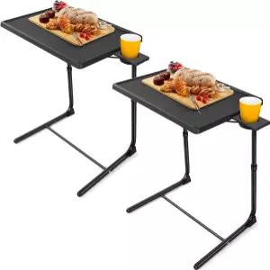 로리에르고 다기능 TV 트레이 테이블 - [2팩] 높이 6개와 기울기 3개의 각도를 가진 조절 가능한 디너