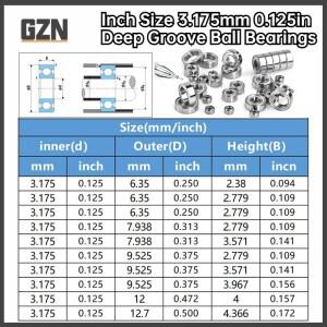 비표준 마이크로 딥 그루브 볼 베어링  10 인치 크기  내경 3.175mm  0.125 외경 6.35mm
