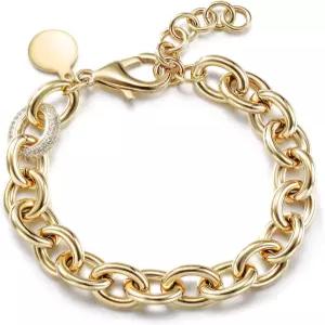 CIUNOFOR 14K 골드 도금 링크 체인 팔찌 다인 실버 비즈 스태커블 트렌디한 매력의 보석 6.0 -8.0 손목에