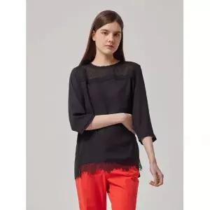 [90사이즈특가] [크로커다일레이디] 블랙 레이스 포인트 쉬폰 티셔츠 CLBMTS101