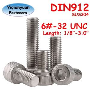 이첸위안 6  -32 UNC 스레드 DIN912 SUS304 스테인레스 스틸 육각형 소켓 널링 캡 헤드 볼트 알렌 키 나사