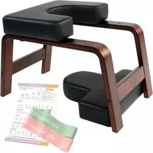 재판 생활 요가 헤드스탠드 벤치 - 가족 체육관용 스탠드 의자 목재 및 PU 패드 피로를 풀고 몸매를 가꾸기