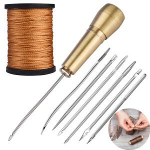 가죽 바느질 키트 DIY 바늘 구멍 뚫기 구리 손잡이 세트 캔버스 텐트 신발 수리 도구 나일론 실