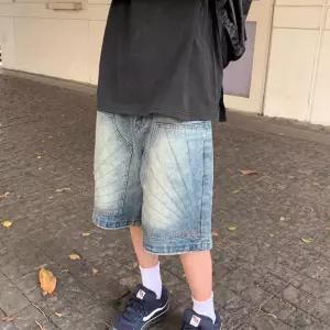 청 남자 빈티지 청반바지 워싱 구제 반바지 커플 벌목 와이드 5부 C06Z14 OP1