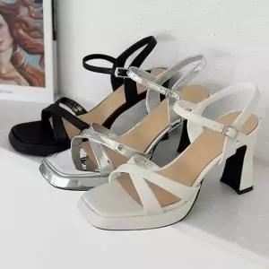 [에이치플러스몰]소가죽 스트랩 샌들 플랫폼 미들힐 여성 샌들 슈즈 베이직 6SS