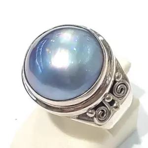 [블루케이] A급엔틱 블루마베진주 원석반지210815-16n