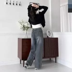 [옷은날개] JMM 트렌디 WSF2007 레이디 뒷밴딩 포켓라인워싱 와이드데님