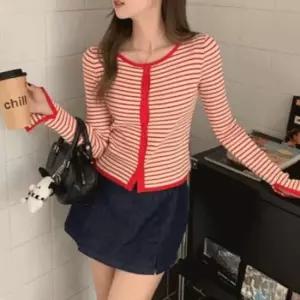 [옷은날개] 플리츠원피스 니트 오버핏원피스 레드팝 스트라이프 미디원피스 프릴원피스