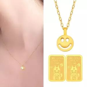 [골드퀸즈] 24K 할로우 순금 행운의 스마일 목걸이 (24K 펜던트 + 체인목걸이 + 24K 순금 행운말 골드바 2
