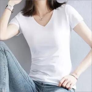 여자 슬림핏 반팔 티셔츠 브이넥 기본 흰티