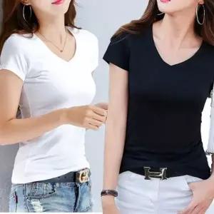 여자 브이넥 슬림핏 기본 반팔 티셔츠 흰티