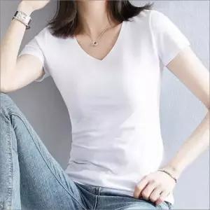 [셀러에이드]여자 슬림핏 반팔 티셔츠 브이넥 기본 흰티