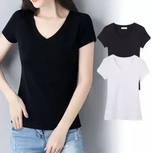 브이넥 반팔 티셔츠 여자 흰티 기본 슬림핏 이너티