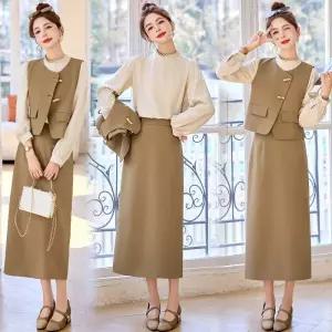 여성용 치마 춘추 핏예쁜 프리미엄 세트 셔츠 조끼 정장세트 3종 인기1