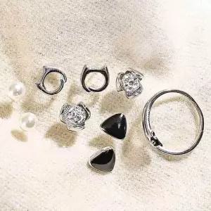 실버 귀걸이 세트 반지 여성 꽃 패션 WFG1MLJ