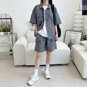 [하프클럽/]ACC SS1025W 여자 여름 트레이닝 셋업 포켓 반팔 남방 반바지 세트