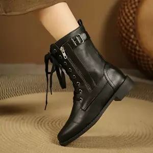 [기타브랜드]사이드지퍼장식 레이스업여성워커 겨울부츠 워커부츠